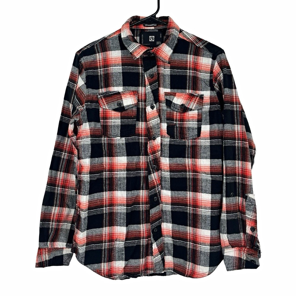 Ocean Current Men's Plaid Flannel Button-Up Shirt Long Sleeve Pockets Size S